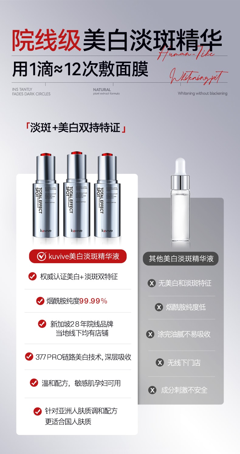 【中国直邮】 新加坡 Kuvive 美白淡斑补水精华液 377美白淡斑烟酰胺精华液提亮去黄改善暗沉肤色修复抗氧化 50ml/瓶