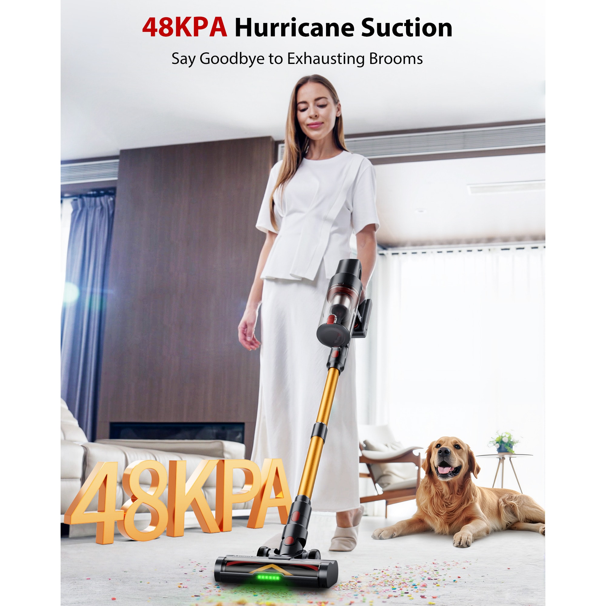 コードレススティック掃除機、650W/55KPa吸引力、75分間連続稼働