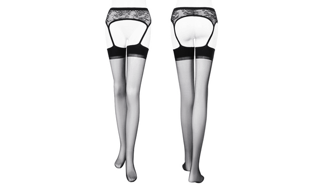 Bella's Fantasy Premium 3D Sheer Thigh High Stockings With Gothic Lace Trim Garter  Belt Black