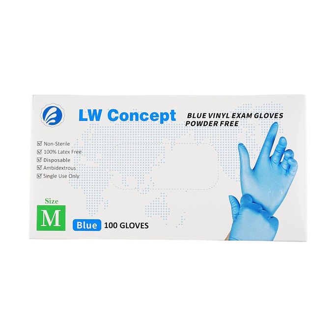 LW CONCEPT 抽取式一次性手套 医用手套 厨房料理乳胶手套 食品加工 清洁用 蓝色 5g  4.5MIL M码 100只