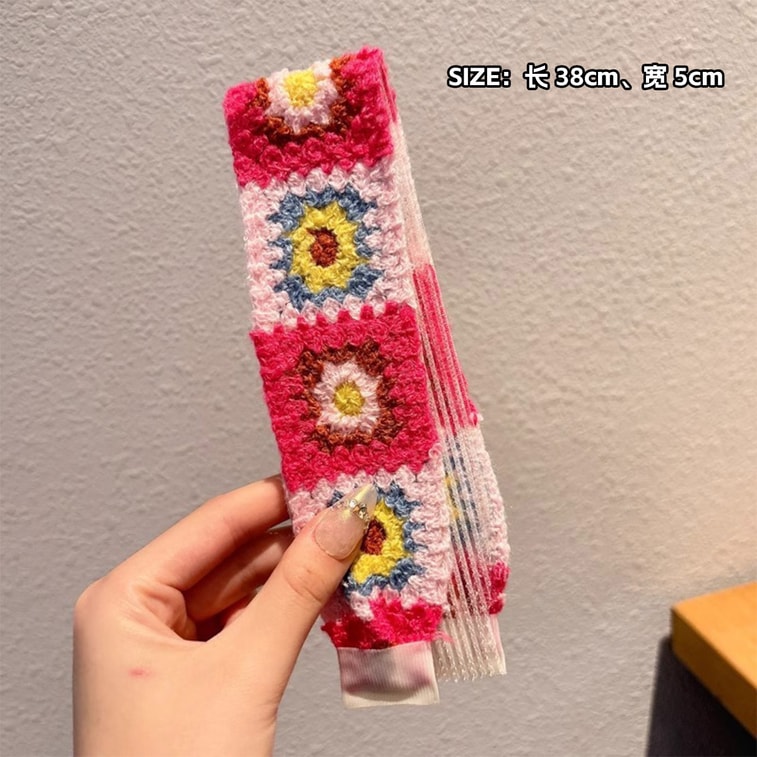 French Floral Knitted Non-Slip Headband for Face Washing, Bangs Sticker with Velcro, Colorful Flower + Pink Square + Purple Pink 3 Pcs Set 3