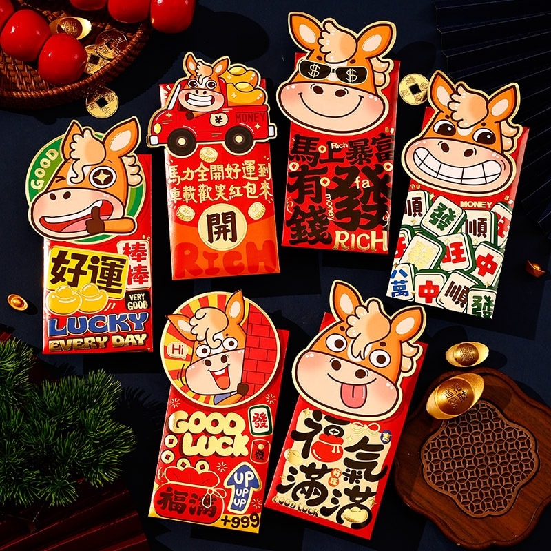 【中國直郵】 親太太 2026馬年新款立體造型卡通紅包大號利是封新年壓歲利是封 六個裝 8.8*16.8cm 34款