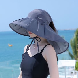 New Outdoor Uv Resistant Large Brim Shawl With Integrated Face And Neck Coverage Hollow Top Sun Protection Hat In Gray