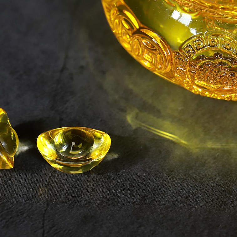 GinkgoHome Golden Crystal Glass Treasure Bowl With Gold Ingot Desktop Decoration 3