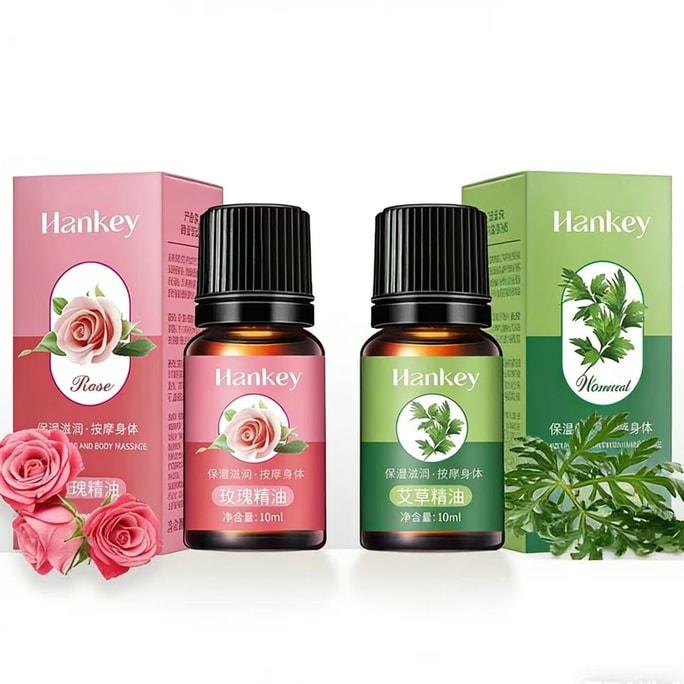 Hanji Botanical Essential Oil Beauty Salon Gua Sha Massage Skin Care - Artemisia Essential Oil 10ml + Rose Essential Oil 10ml