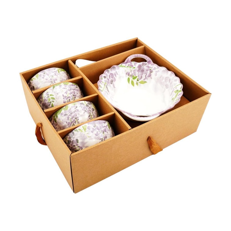 咲き誇る花々 9点食器セット 牛革フェルトボックス包装 バイオレット 3