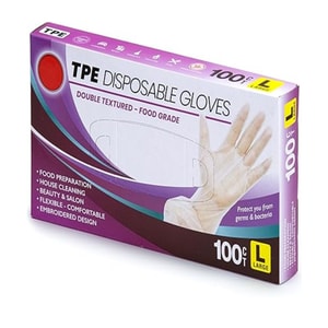 Disposable Gloves, Stretchable, Latex-Free, Powder-Free, 100 Count, Large, TPE, Food Grade Gloves for Cooking, Cleaning, Hair Dying, Salon, Easy Fit, Good Grip