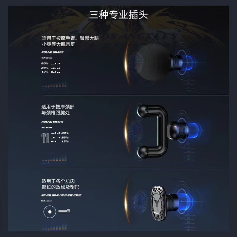 Portable Fascia Gun, 3 Professional Massage Heads Brushless Noise Reduction, 3 Gears Fitness Muscle Relaxer, Tech Blue,1 Set 4