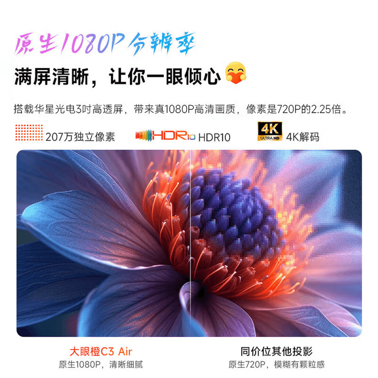 OBE C3Air High Brightness Home HD Projector 1080P 4K 6