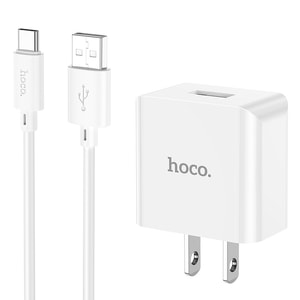 [중국 직배송] Hoco 싱글 포트 충전기 (케이블 세트 포함), 화이트, Type-C, 10.5W 고속 충전