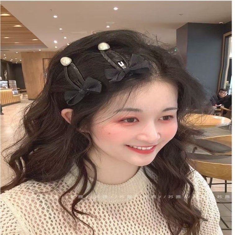 Korean-style bow pearl BB clip, fashion high-end vibe bangs clip side clip 2 pieces 4