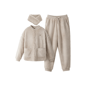 BANANAIN蕉内 男士珊瑚绒家居服套装 棒球服版型睡衣睡裤 外出可穿 围脖可拆卸 501P 朴灰 L码