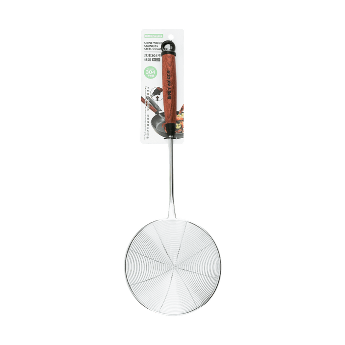 304 Stainless Steel Strainer Skimmer with Long Wooden Handle 16cm