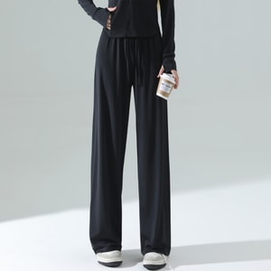 Thin Ice Silk Drooping Wide-Leg Pants, Casual Sport Slim Fit Sun Protection Pants Black Sun Protection Pants - Size S