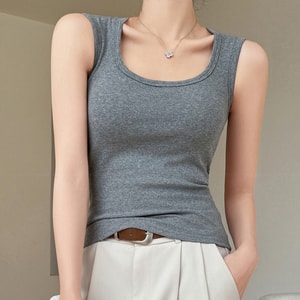 Pure Cotton Underarm Cover Camisole Trendy Crop Top Built In Bra Pad One Piece Women Base Layer  Medium Grey M 1 Piece