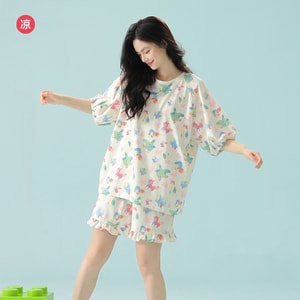 New Pure Cotton Short Sleeved Shorts Sweet And Cute Home Clothes Rice White Animal Print XXL