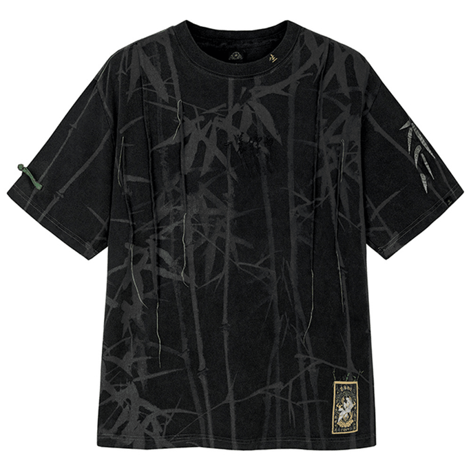 Chinese Style Bamboo Printed Short Sleeve T-shirt For Men WomenX-Large