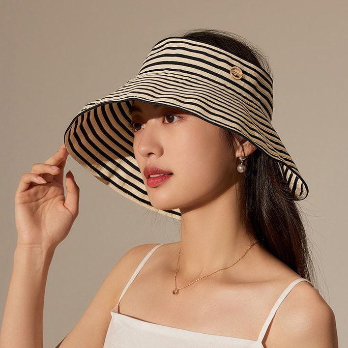 Chapeau de soleil à large bord rayé pliable pour voyage, recommandé par Li Jiaqi, noir silencieux, réglable (56-59 cm)