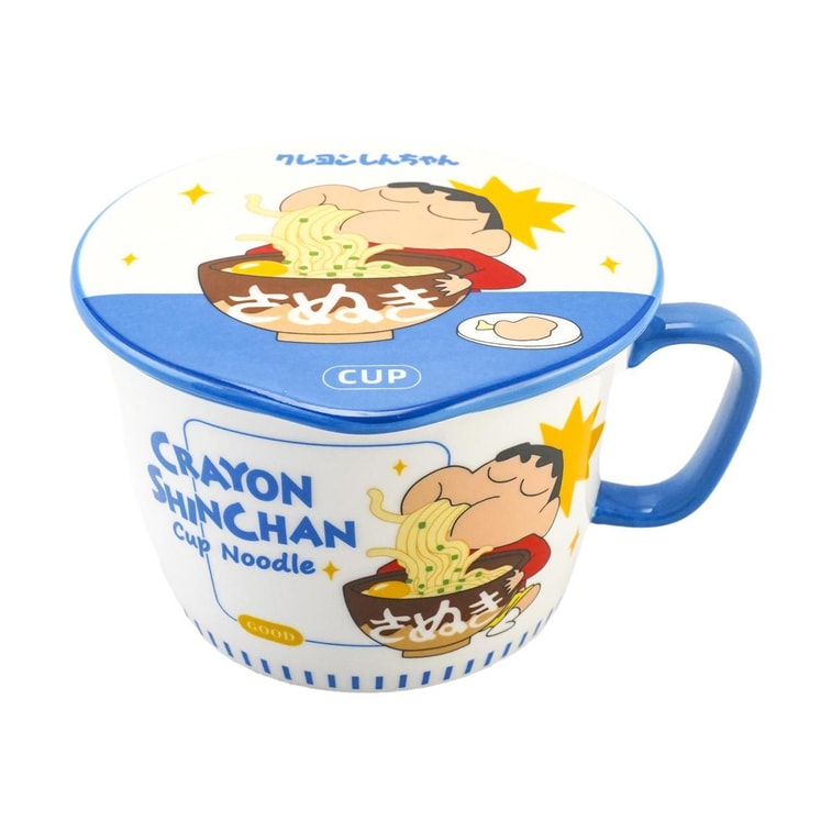 摩登主妇 日式泡面碗泡面杯 大号陶瓷杯子带盖 微波炉烤箱可用 蓝色 约950ml【蜡笔小新联名】 7