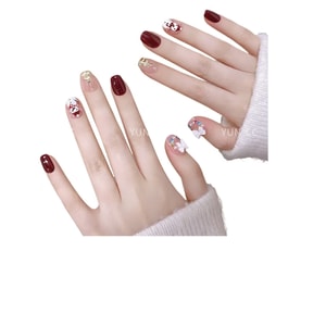 【中国直邮】 云皙 纯手工美甲高级感成品猫眼短款指甲贴片圣诞恋歌S10片*1盒