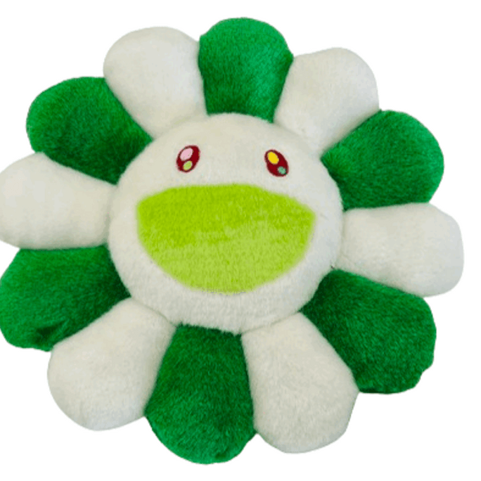 【日本直郵】村上隆 太陽花抱枕 30cm 白綠色花邊 雙面圖案