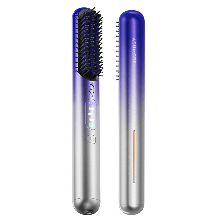 ASHMORE Wireless Negative Ion Straight Hair Comb Blue 1PC - Yami.com