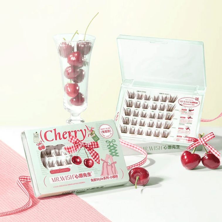 Glue-Free Style Little Cherry Natural Lashes, 30 Clusters | Dark Brown Cat-Eye Flirty Look 3