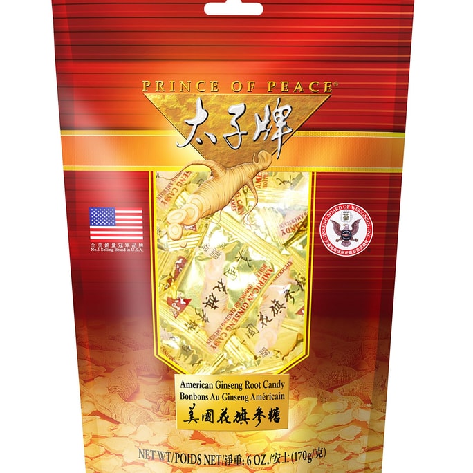 美國太子牌-花旗參糖 6 盎司 - 100% 純天然無咖啡因 草本養生糖果 亞洲滋補零食 派對節日分享糖 益氣提神 舒緩喉嚨