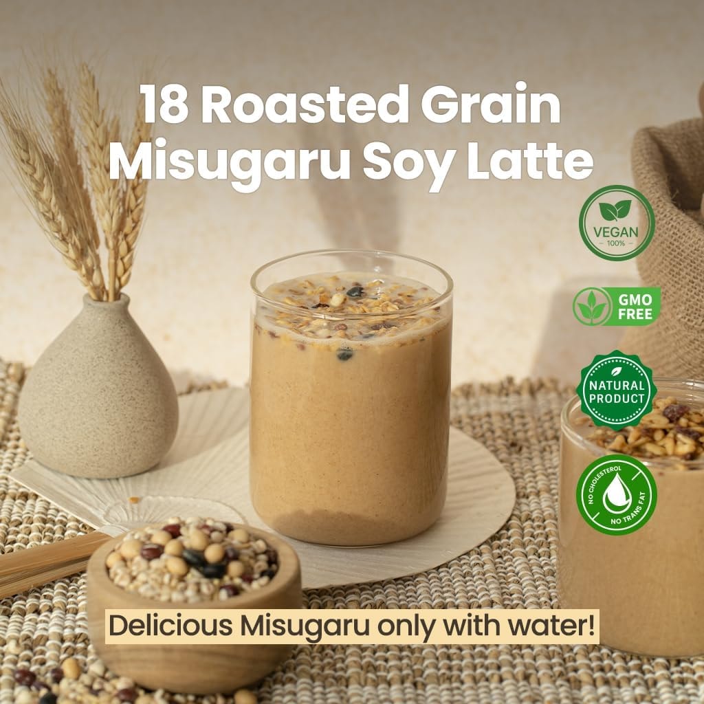 韓國 Kim's Table 傳統多穀物飲品 非基因烘焙穀物米鬚加露(Misugaru)18種穀物營養粉 天然甜味 高蛋白 純素飲品混合粉 17.6盎司(500克)
