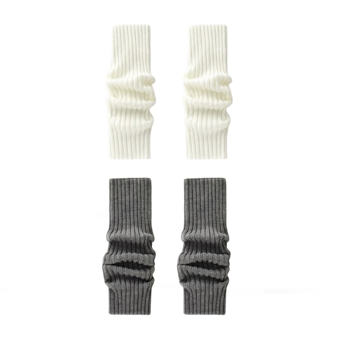 Socks Knitted Stacked Socks White + Light Grey Long Size