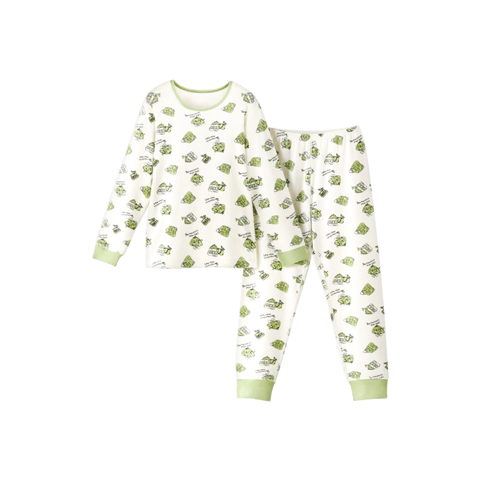Kid's Pajamas Set Crew Neck Long Sleeve Loungewear 520C White Cabbage 120cm