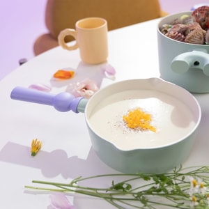 BETTER FINGER Cast Aluminum Baby Wok Pan Sauce Pan Blue 7"