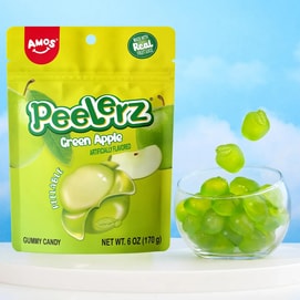 Peelerz Peeling Gummy Candy ,Green Apple Flavor, 6oz【Made With Real Fruit Juice】