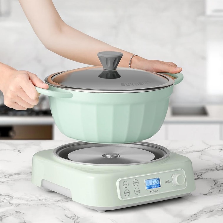 BUYDEEM Cast Aluminum Non-Stick Stockpot 4.7QT, 10.2 inch, Cozy Greenish 10