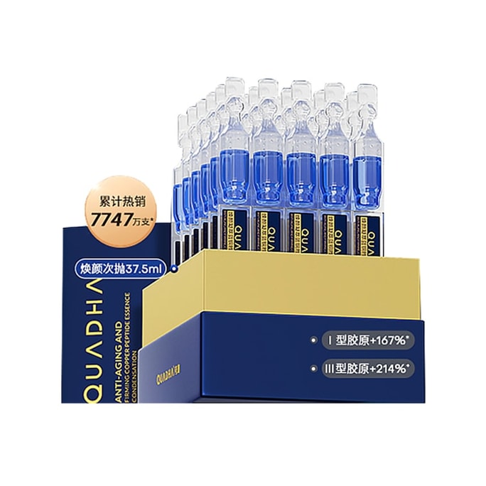 【中国直邮】 夸迪 焕颜蓝铜胜肽次抛玻尿酸面部精华液 焕颜补水抗老 1.5ml*30支