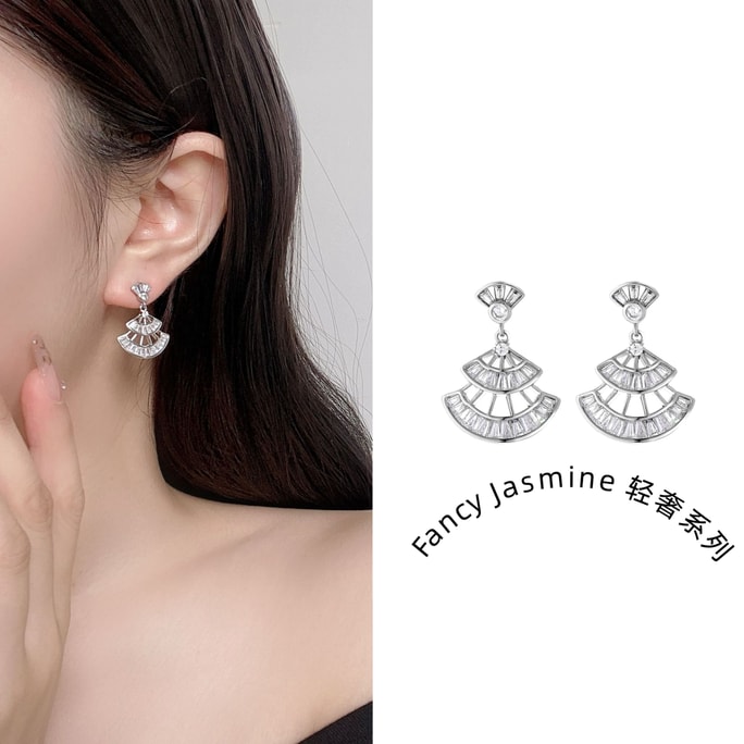 Miao Ethnic style fan-shaped ear studs 925 silver needle Fan-shaped silver jewelry, ethnic style zircon inlaid, a pair full of niche and high-end feel