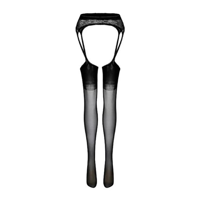 Sexy High Thigh Lace Belt Sheer Stockings - One Size Black