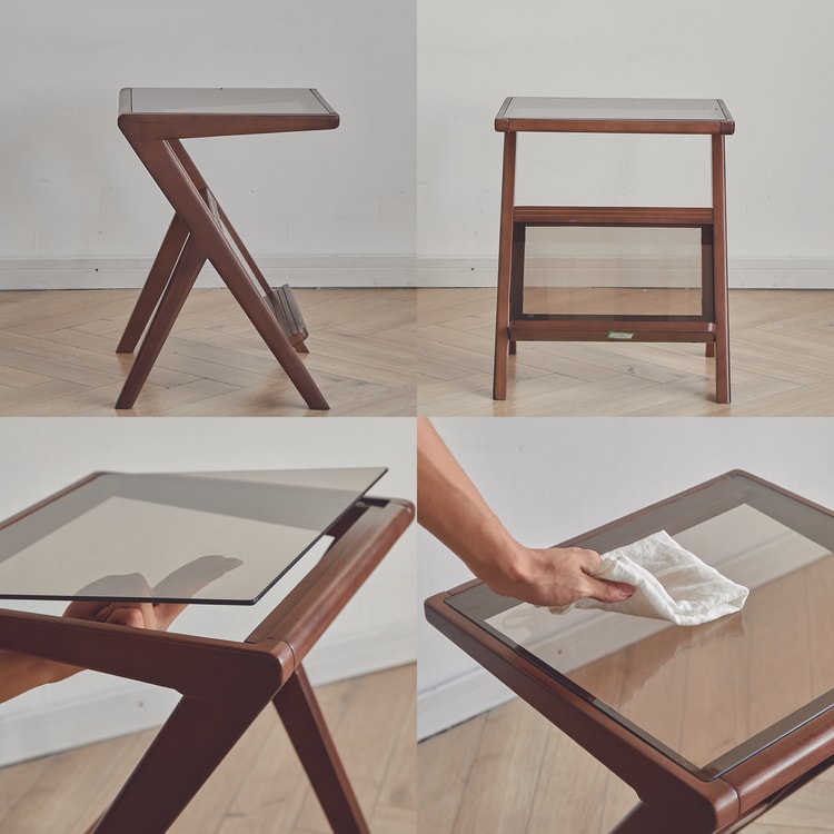 Z-Shaped Wood Side Table With Removable Glass Top - A Contemporary