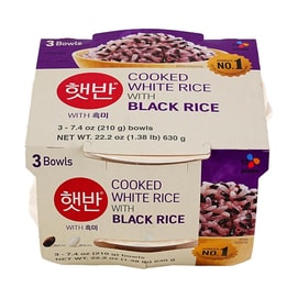 Cooked White Rice With Black Rice , 7.4 oz*3 Bowl 【 Instant & Microwaveable 】【Korea's No.1】