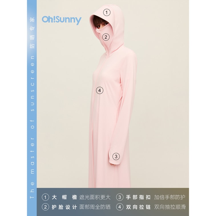 【中国直邮】Ohsunny 女神防晒衣加长款透气防晒服户外防紫外线运动风衣薄外套UPF50+( 护脸中长款-气质灰) 4