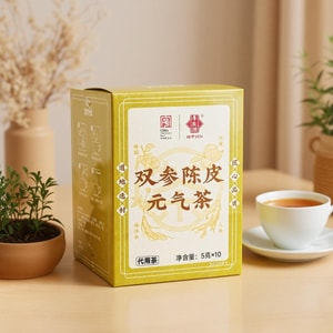Double Ginseng & Tangerine Peel Vitality Tea, 0.2oz*10Bags - Boost Energy | Improve Fatigue【Hema Selection】