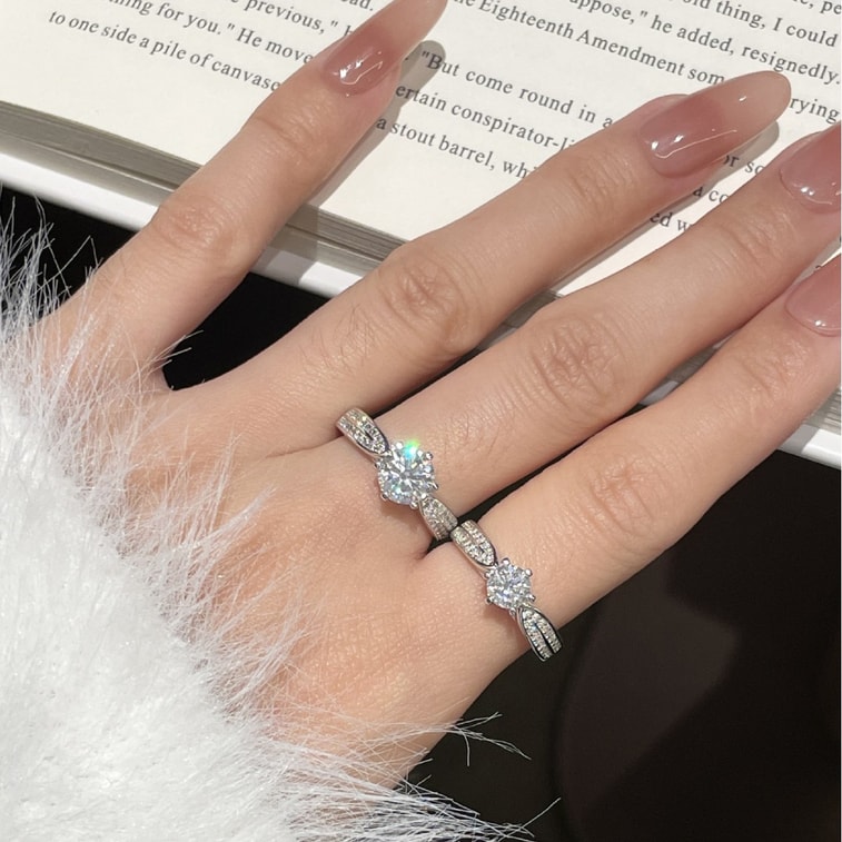 S925 Silver Diamond Ring D Color Moissanite 50 Points 6.5MM US Size 5 1 Pc Light Luxury Jewelry Elegant Temperament Band 7