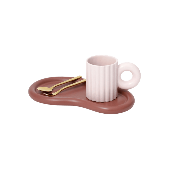 POTTE Plate and Mug Set Cutlery Pink Brown