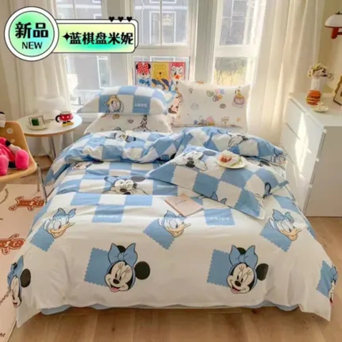 LifeEase Disney Print Bedspread Set 4 Piece* Blue Checkerboard Minnie