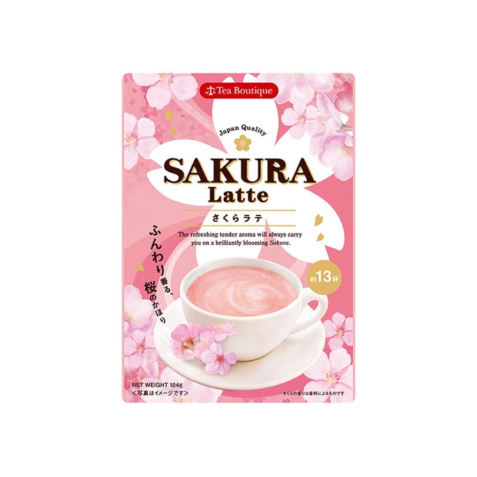 [일본 직배송] Japan Tea Boutique 사쿠라 라떼 인스턴트 카페인 프리 사쿠라 밀크티 파우더 104g