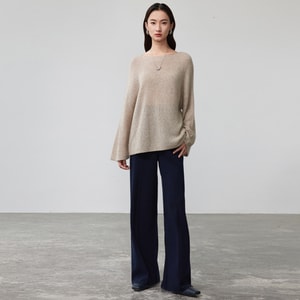 Casual Versatile High-Waisted Loose-Fit Trousers, Premium Drape Straight-Leg Wool Casual Pants, Navy Blue XXL