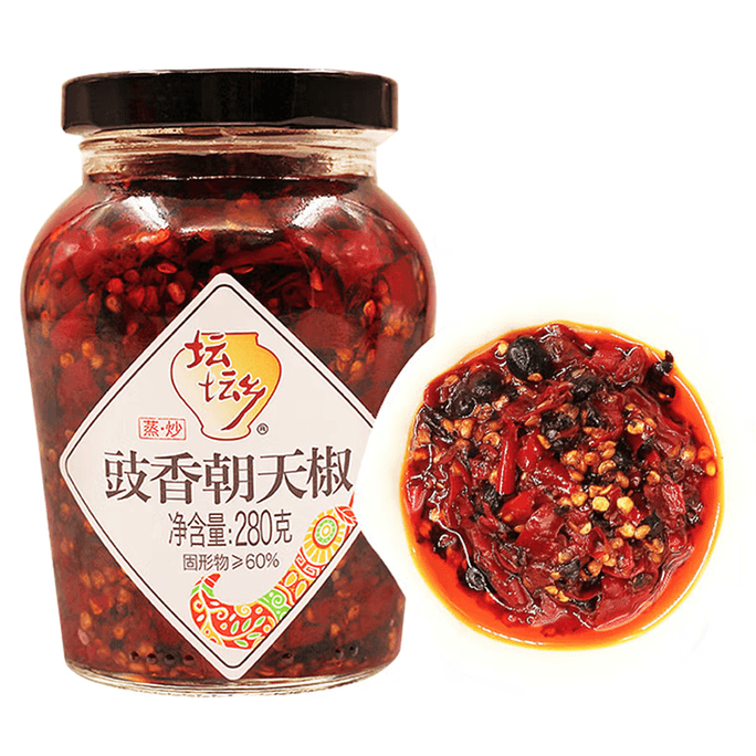 中国タンタンシャン朝天山椒 黒豆風味 280g、食事に加えてスパイシーでおいしい、後味に黒豆風味