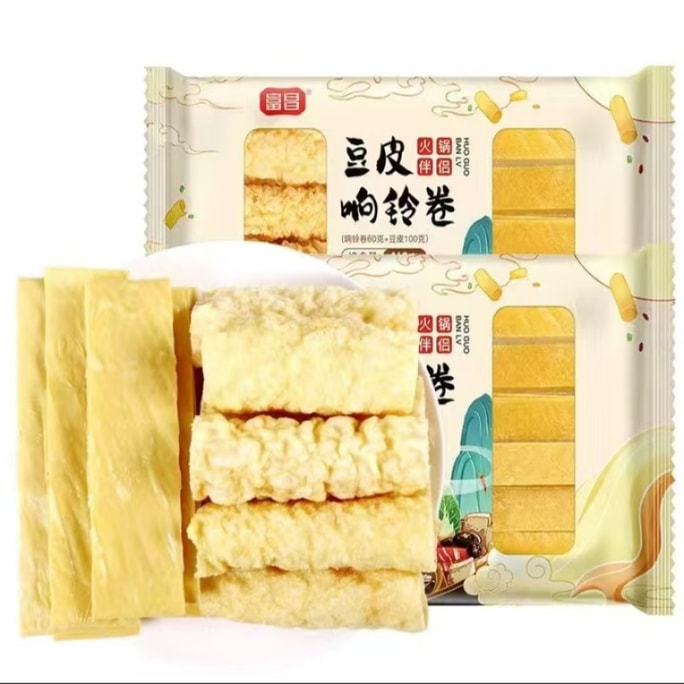富昌 豆皮响铃卷纯手工制作而成营养丰富豆香浓郁油豆皮响铃卷火锅凉拌豆制品食材160g*1包