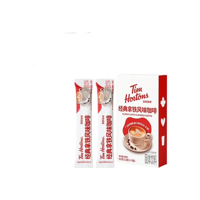 【中國直郵】 Tim Hortons 拿鐵風味咖啡 三合一 即溶咖啡粉 特濃拿鐵風味 13g*7條