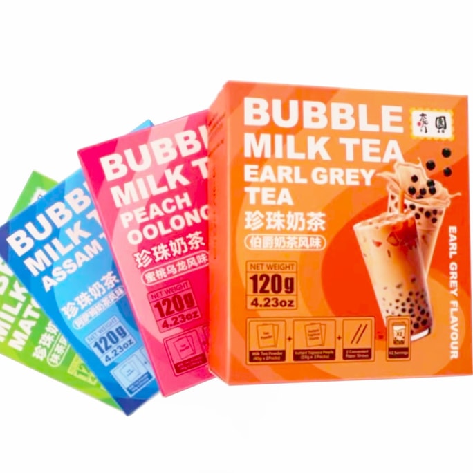 Instant Boba Bubble Pearl Milk Tea Kit 4 Flavors Mixed, with Authentic Brown Sugar Tapioca Boba, Ready in Under One Minute, 2 Servings Per Pack, 4.23oz, Pack of 4